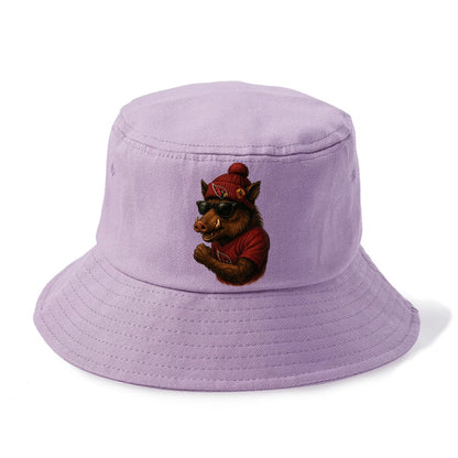 Arizona Javelina wearing Cardinals beanie with desert patch and wayfarer sunglasses - Bucket Hat - Purple