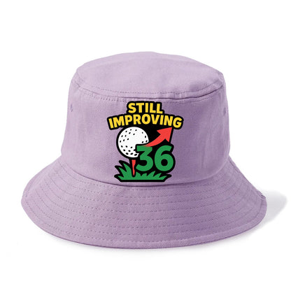Handicap number getting higher with arrow - "Still Improving" - optimistic handicap - Bucket Hat - Purple
