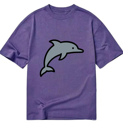 Bottlenose Dolphin - Gray jumping pose flat side profile - Classic T-shirt - Purple