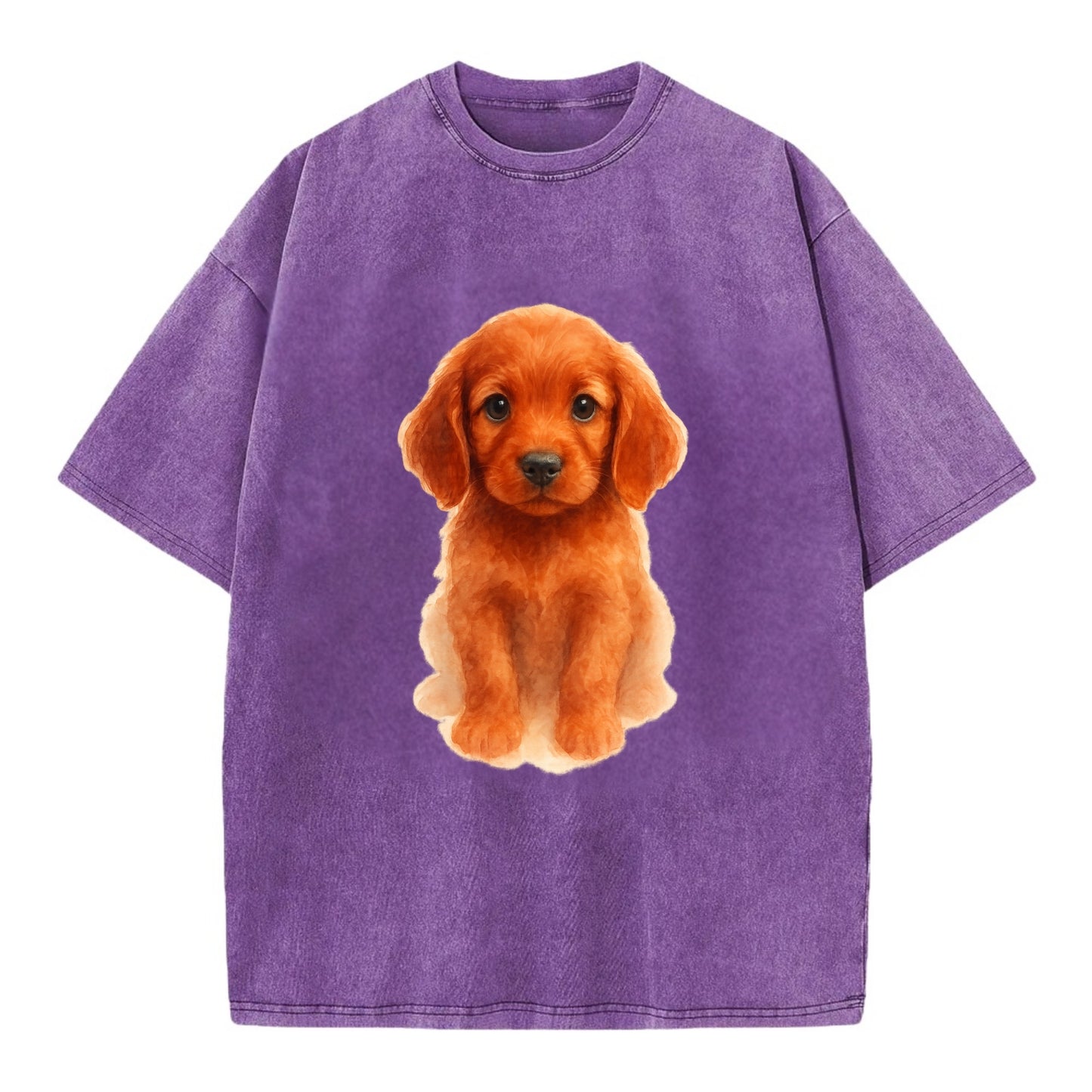 Baby Irish Setter Puppy - mahogany red coat, feathered ears, friendly eyes, - Vintage T-shirt - Purple