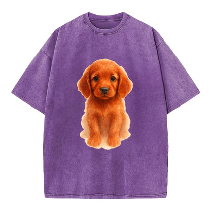 Baby Irish Setter Puppy - mahogany red coat, feathered ears, friendly eyes, - Vintage T-shirt - Purple