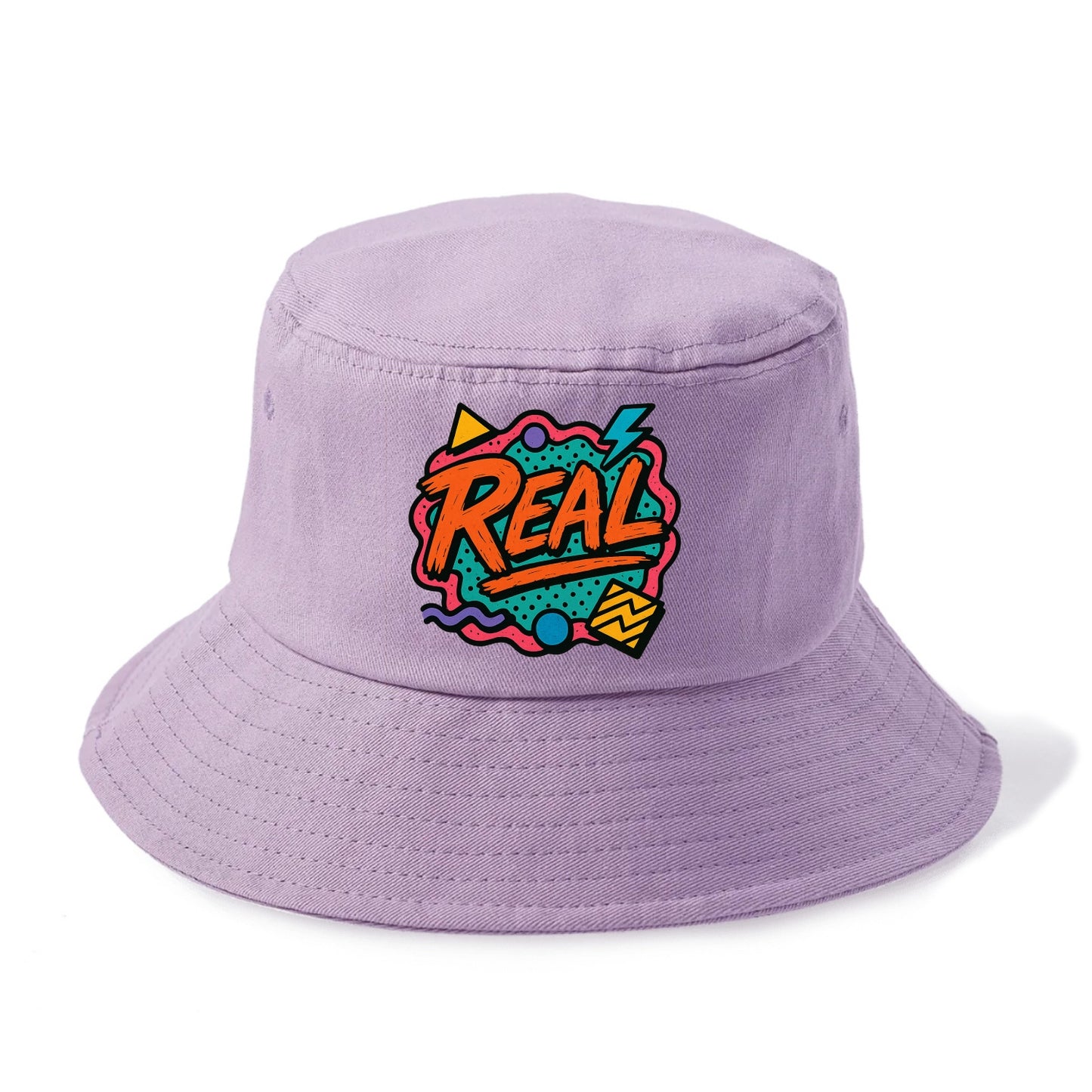 Imperfect brush strokes spelling "Real" - authenticity over perfection, raw and genuine - Bucket Hat - Purple