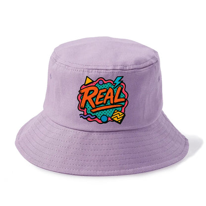 Imperfect brush strokes spelling "Real" - authenticity over perfection, raw and genuine - Bucket Hat - Purple