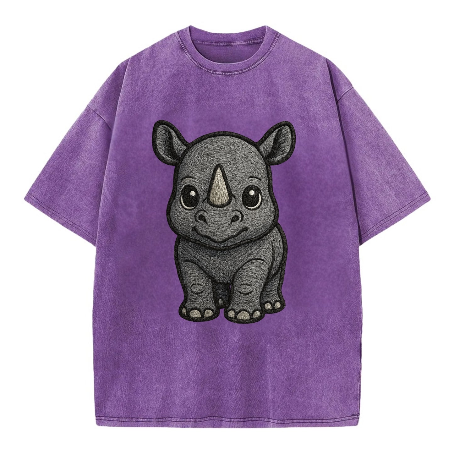 Baby Rhino - gray armor skin, tiny horn nub, round eyes, front-facing, tank baby - Vintage T-shirt - Purple