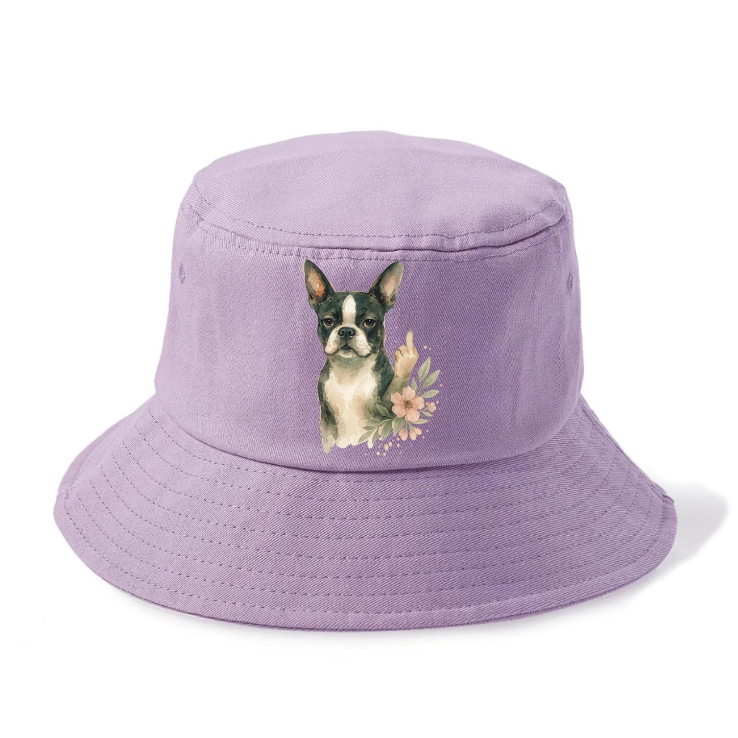 Boston Terrier with tuxedo markings, perky ears, paw up giving sass - Bucket Hat - Purple