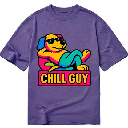 Super relaxed dog character lounging unbothered - "Chill Guy" meme energy, laid - Classic T-shirt - Purple