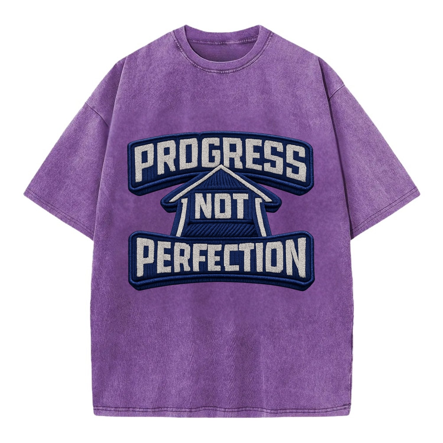PROGRESS NOT PERFECTION - arrow with text in blue , growth mindset - Vintage T-shirt - Purple