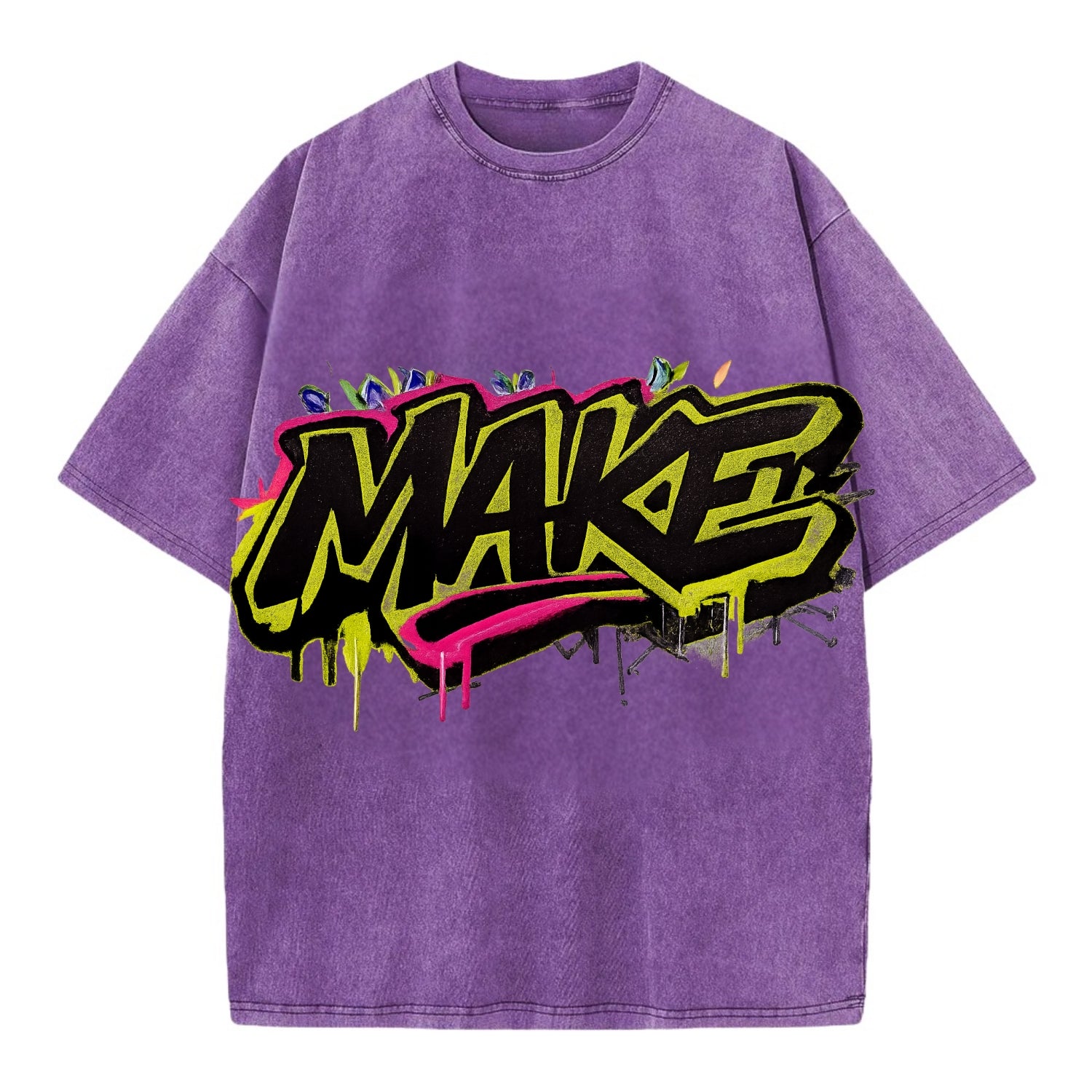 Bold typography design - "MAKE" - creating, producing, doing - Vintage T-shirt - Purple