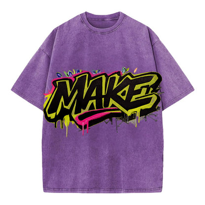 Bold typography design - "MAKE" - creating, producing, doing - Vintage T-shirt - Purple