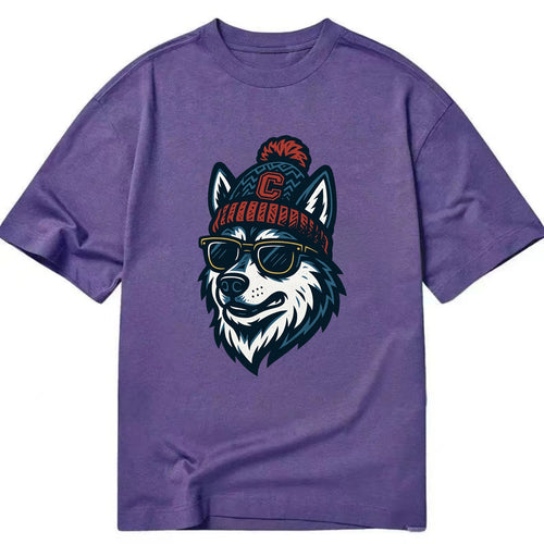 Storrs Husky wearing UConn beanie with C patch - Classic T-shirt