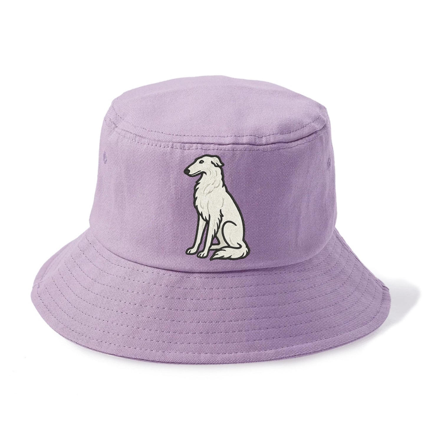 Borzoi - White embroidered sitting pose - Bucket Hat - Purple