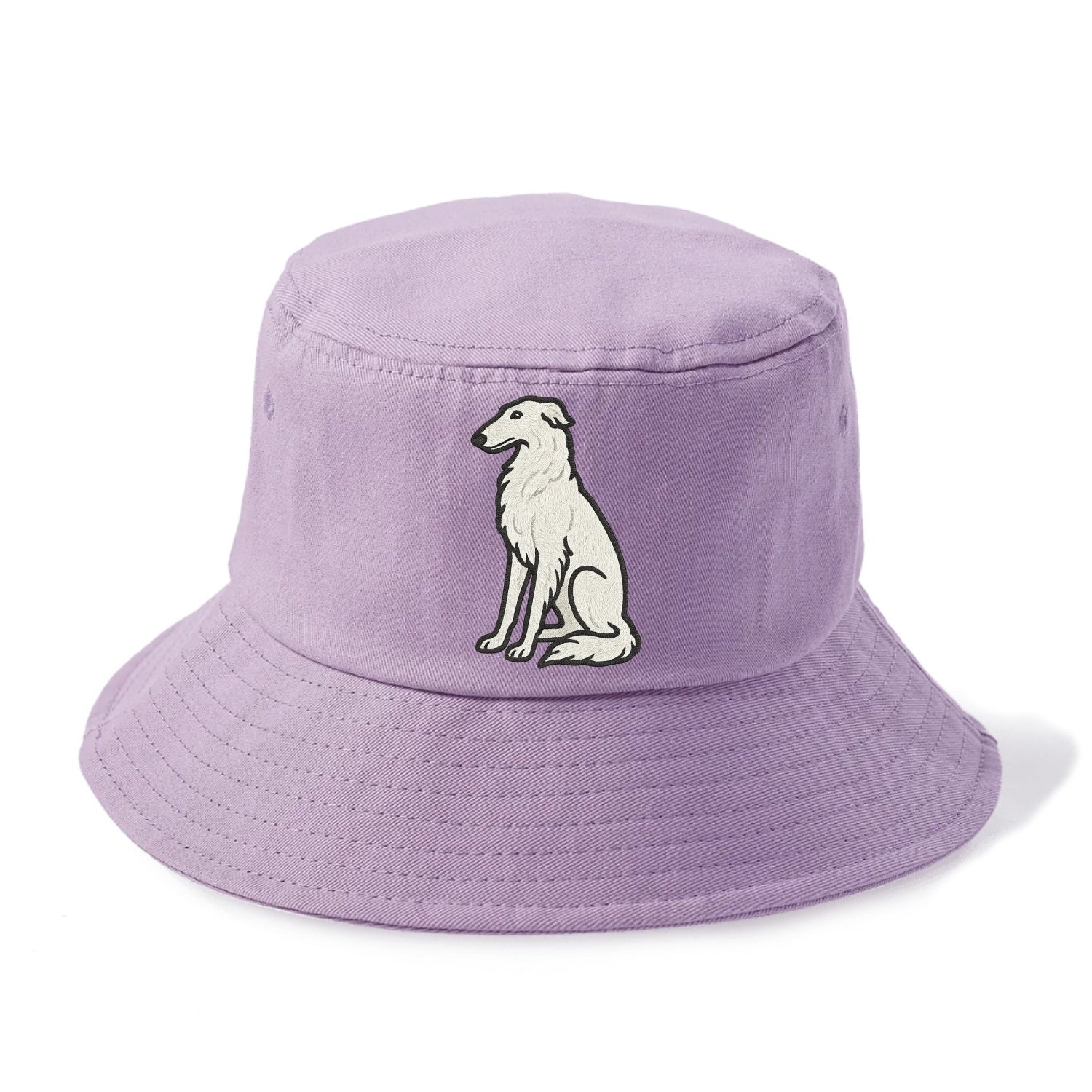 Borzoi - White embroidered sitting pose - Bucket Hat - Purple