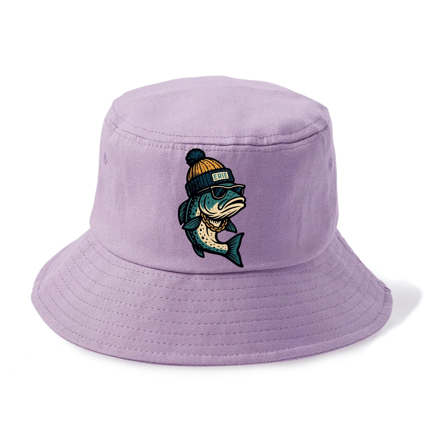 Erie Lake Trout wearing Erie beanie with - Bucket Hat - Purple