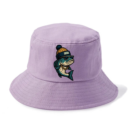 Erie Lake Trout wearing Erie beanie with - Bucket Hat - Purple