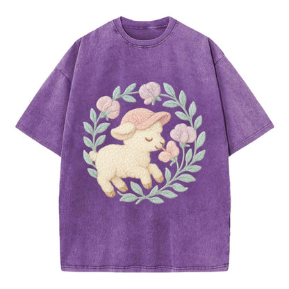 Lamb Sweet Peas  - Vintage T-shirt - Purple