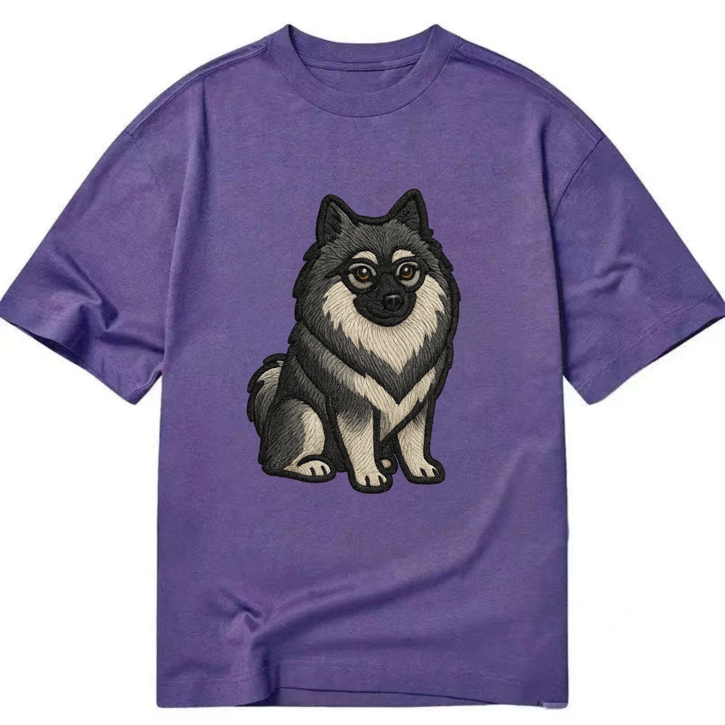 Keeshond - Gray and black spectacles embroidered design - Classic T-shirt - Purple