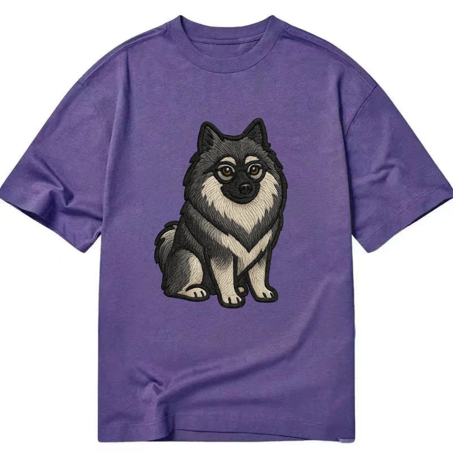 Keeshond - Gray and black spectacles embroidered design - Classic T-shirt - Purple