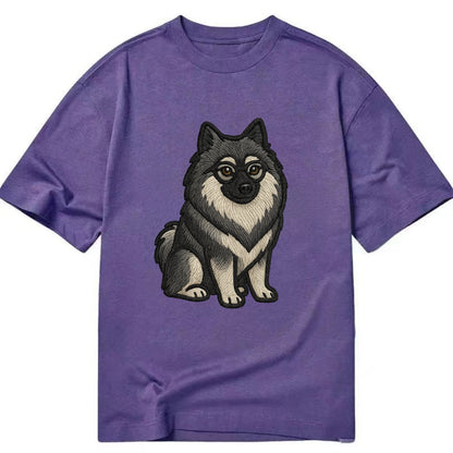 Keeshond - Gray and black spectacles embroidered design - Classic T-shirt - Purple