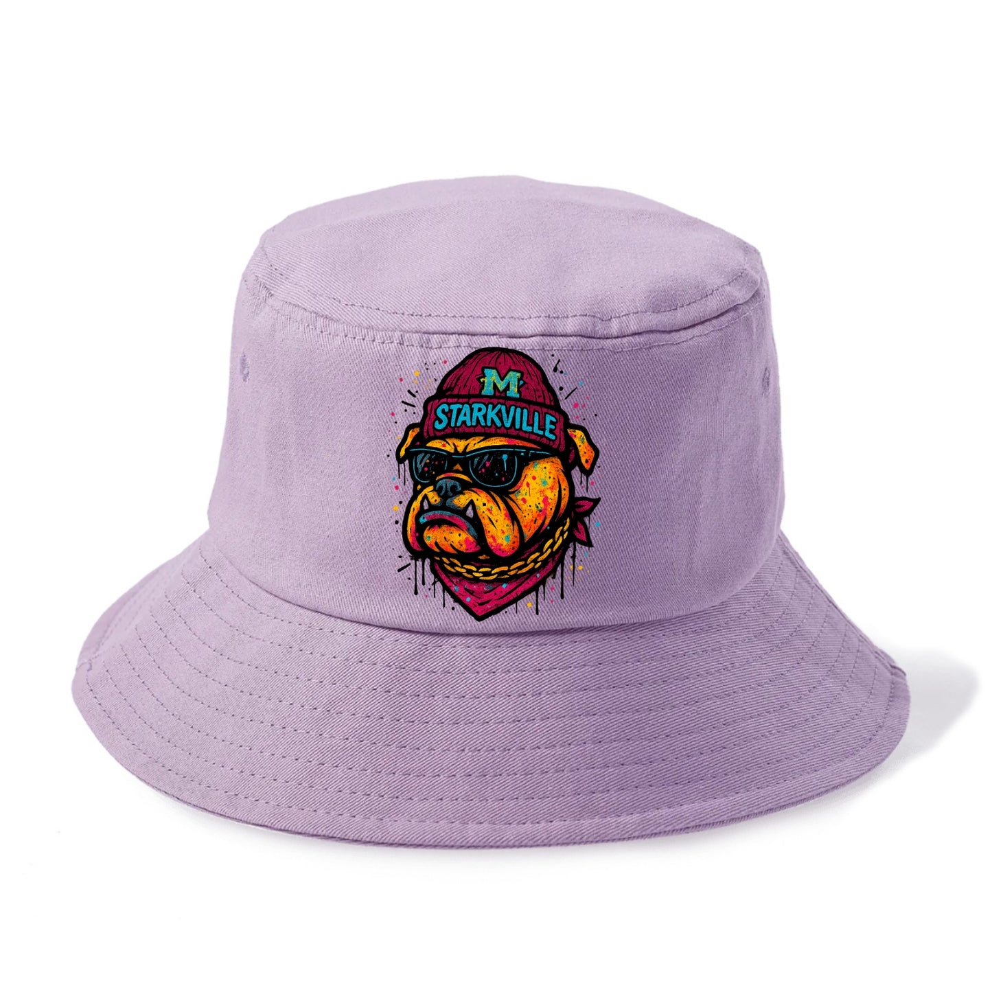 Starkville Bulldog wearing Mississippi State beanie with M patch - Bucket Hat - Purple