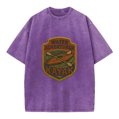 Kayak with paddle - water adventurer - Vintage T-shirt - Purple