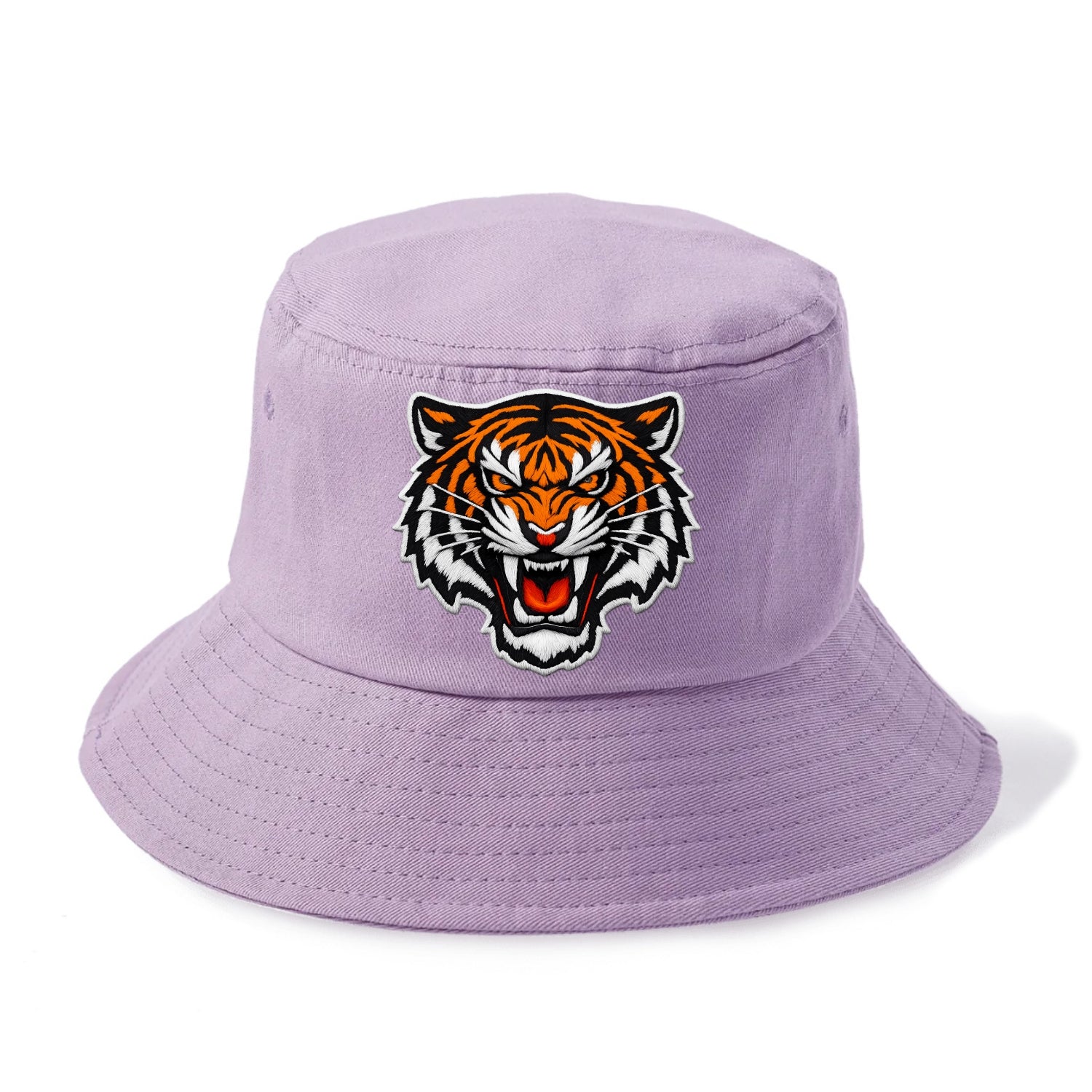 TIGER STRIPES FACE - fierce tiger face in orange, black and white , predator power - Bucket Hat - Purple