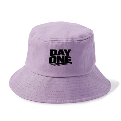 Bold typography design - "DAY ONE" - original friend, from the start - Bucket Hat - Purple