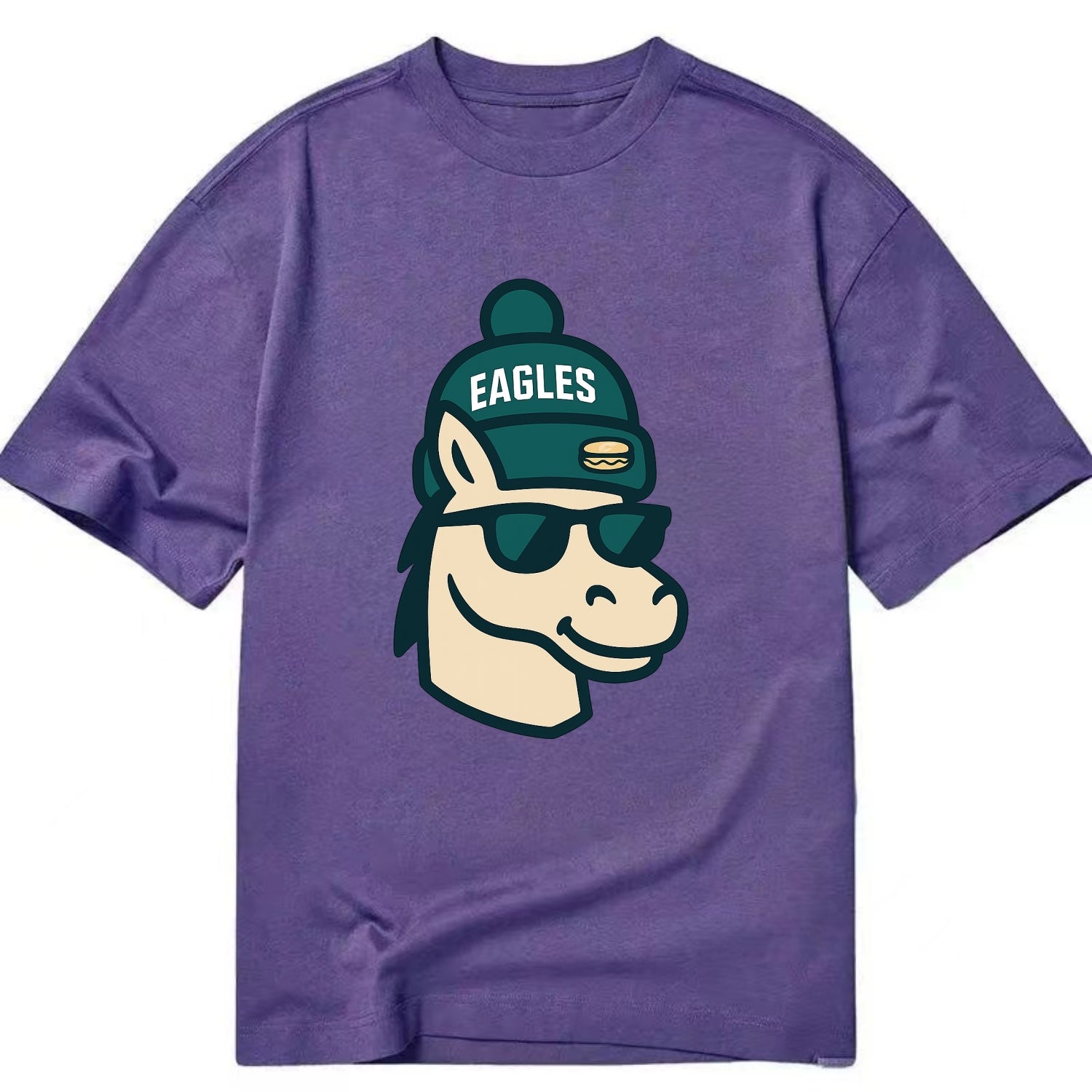 Philadelphia Horse wearing Eagles beanie with cheesesteak patch and wayfarer - Classic T-shirt - Purple