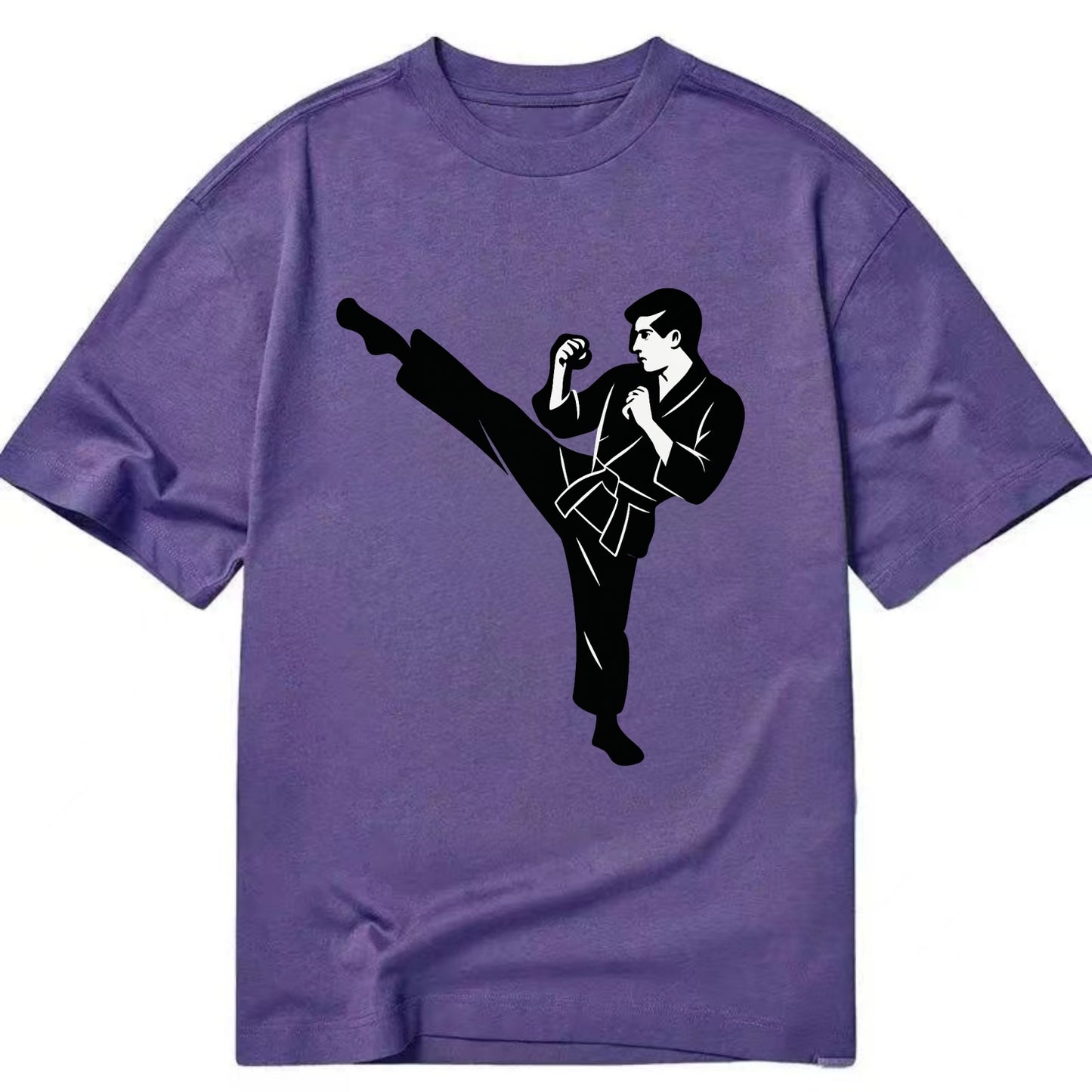 Martial artist performing a high kick - Classic T-shirt - Purple