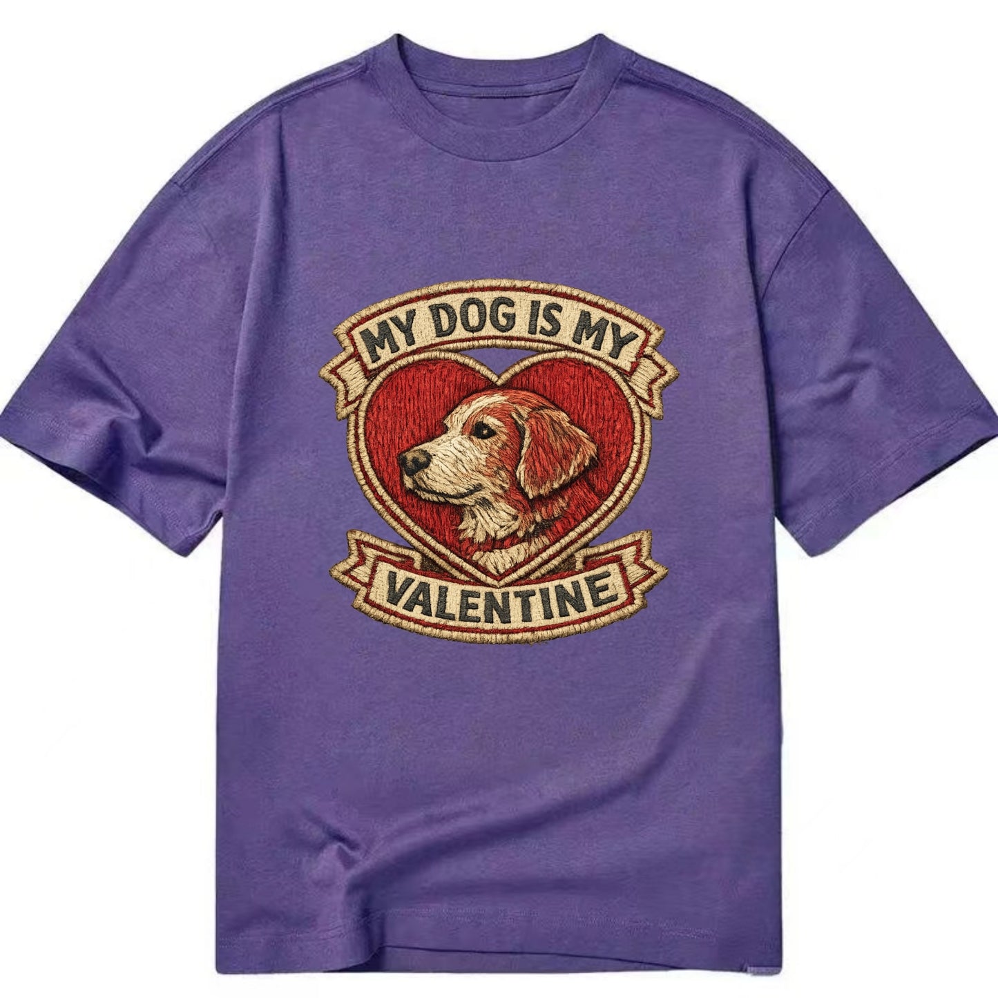 MY DOG IS MY VALENTINE - heart with dog in red , single pet owner - Classic T-shirt - Purple