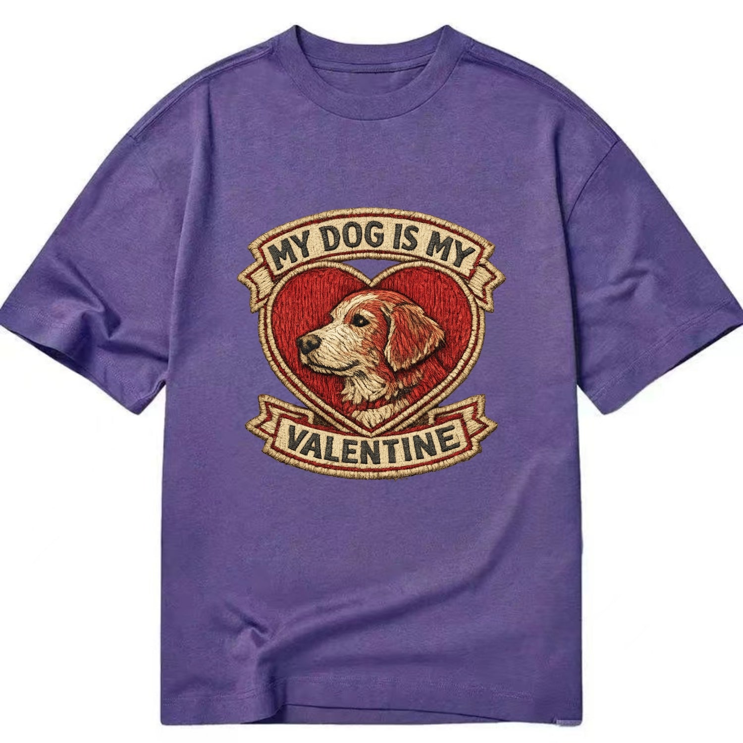 MY DOG IS MY VALENTINE - heart with dog in red , single pet owner - Classic T-shirt - Purple