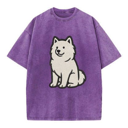 Samoyed - White fluffy embroidered desig Vintage T-shirt - Purple