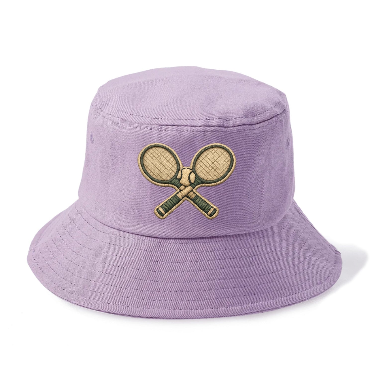 Embroidered patch design - TENNIS RACKET CROSSED - tennis rackets with ball in white - Bucket Hat - Purple