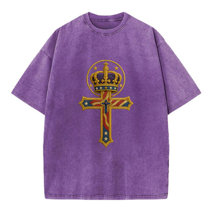 Cross and Crown  - Vintage T-shirt - Purple