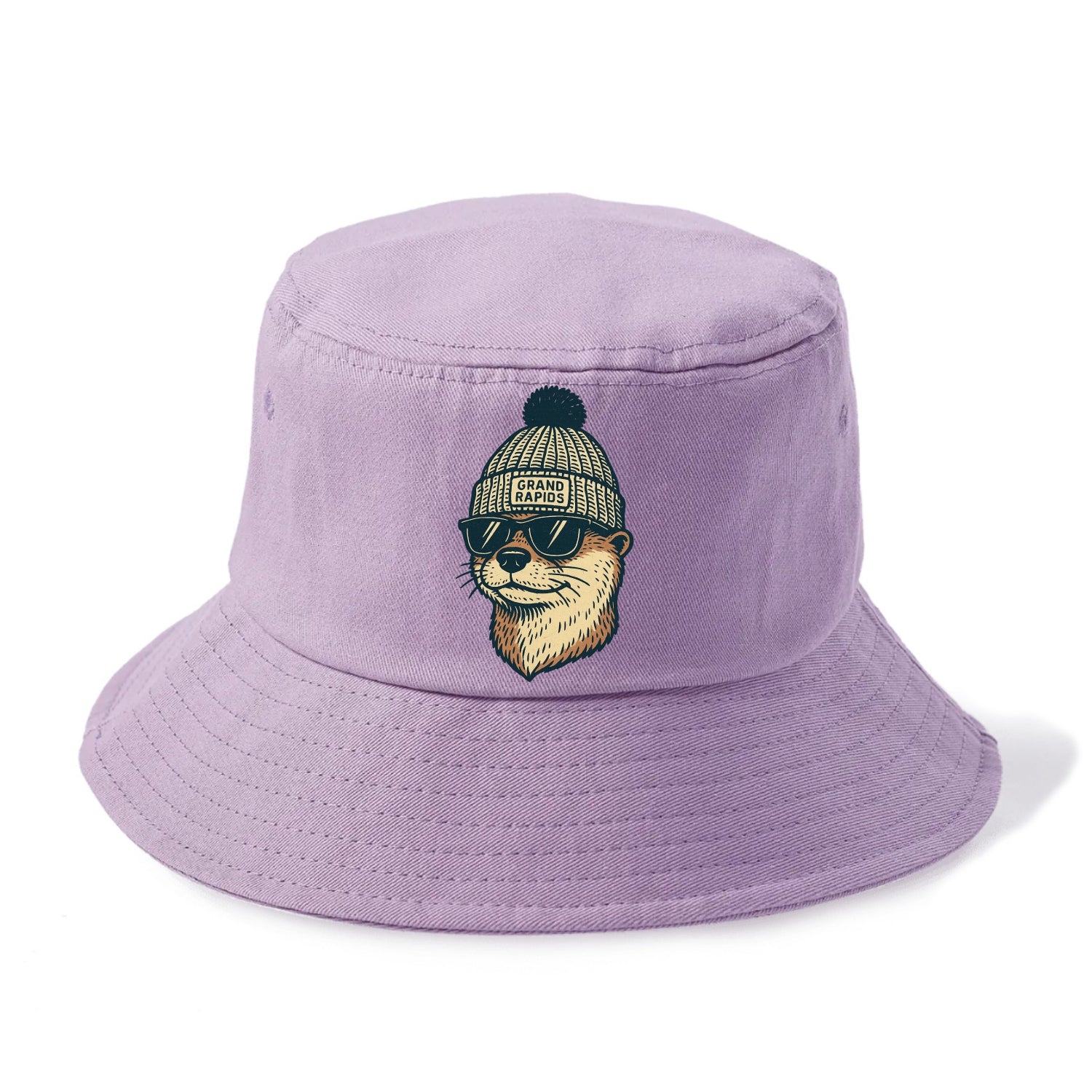 Grand Rapids River Otter wearing Grand Rapids beanie with pom pom and wayfarer - Bucket Hat - Purple