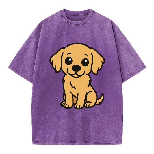 Golden Retriever - Head tilt curious pose - Vintage T-shirt - Purple