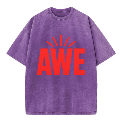 Bold typography design - "AWE" - overwhelming wonder - Vintage T-shirt - Purple