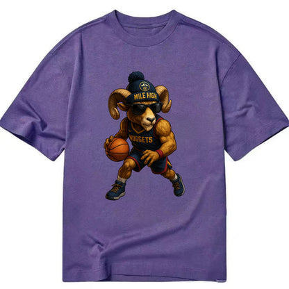 Mile High Bighorn wearing Nuggets beanie with mountain patch and wayfarer - Classic T-shirt - Purple