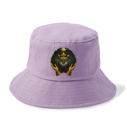 Pearl-studded tiara atop a satin-gunmetal heart supported by elegant opera-glove hands. - Bucket Hat - Purple
