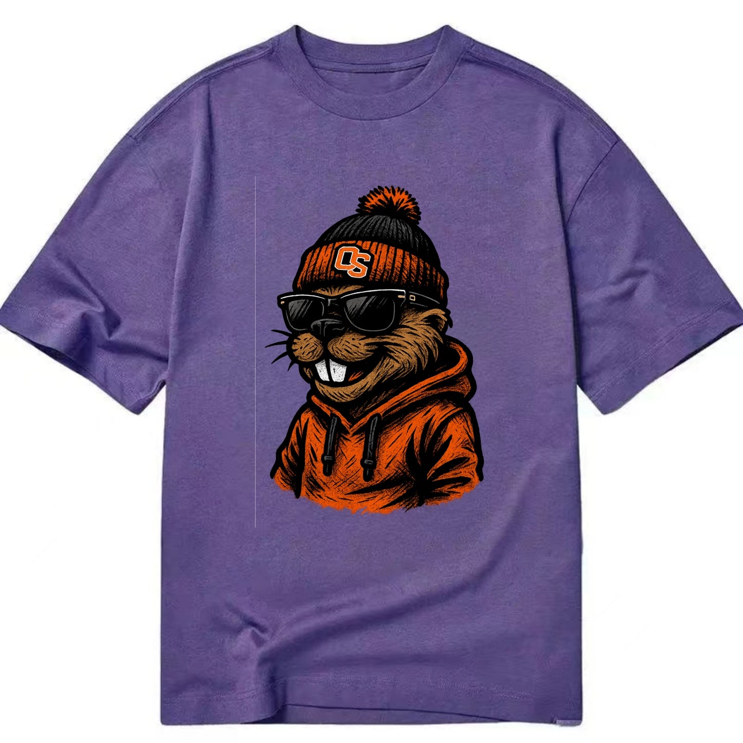 Corvallis Beaver wearing Oregon State beanie with OS patch - Classic T-shirt - Purple