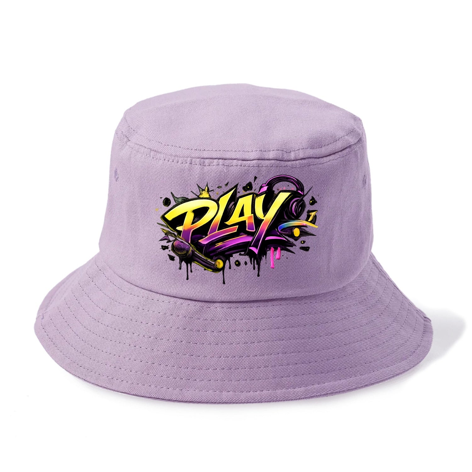 Bold typography design - "PLAY" - creative expression, musical performance - Bucket Hat - Purple