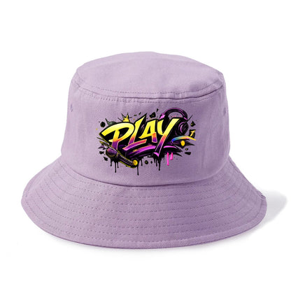 Bold typography design - "PLAY" - creative expression, musical performance - Bucket Hat - Purple