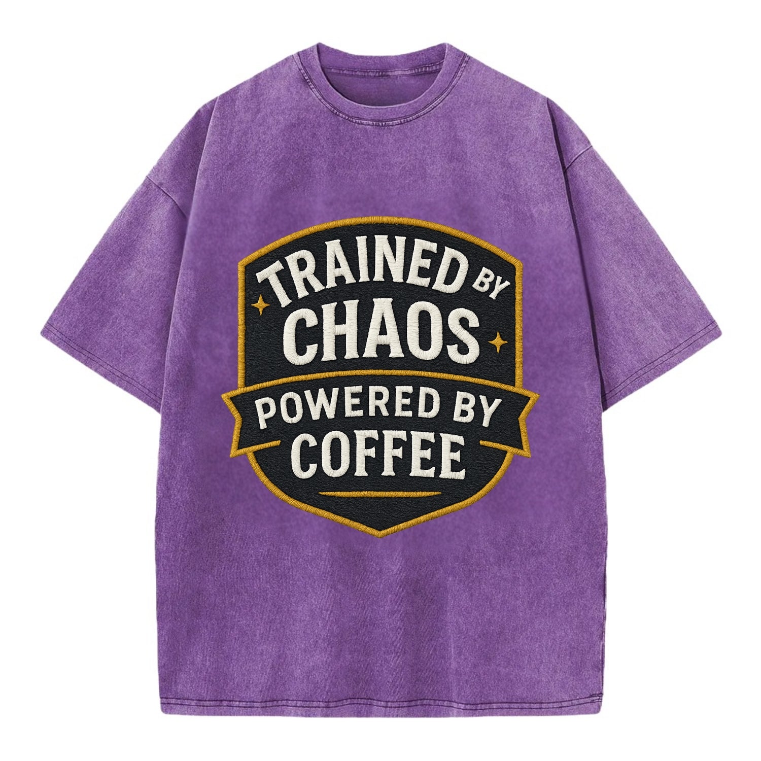 Trained by chaos, powered by coffee - Vintage T-shirt - Purple