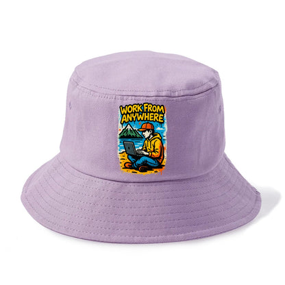 Digital nomad with laptop on beach/mountain - work from anywhere lifestyle, location - Bucket Hat - Purple