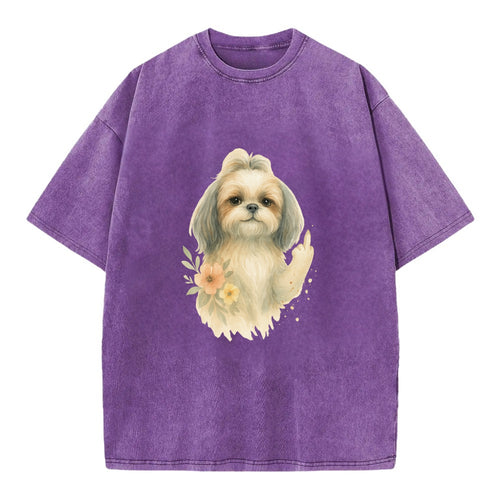 Shih Tzu with long flowing silky hair, tiny paw showing attitude - Vintage T-shirt