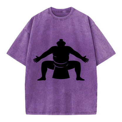 Japanese sumo wrestler ceremonial stance - Vintage T-shirt - Purple