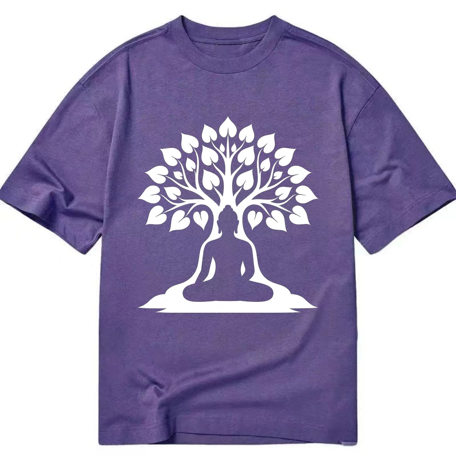 Buddha silhouette meditating - negative space forms bodhi tree - Classic T-shirt - Purple