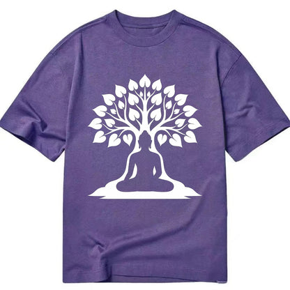 Buddha silhouette meditating - negative space forms bodhi tree - Classic T-shirt - Purple