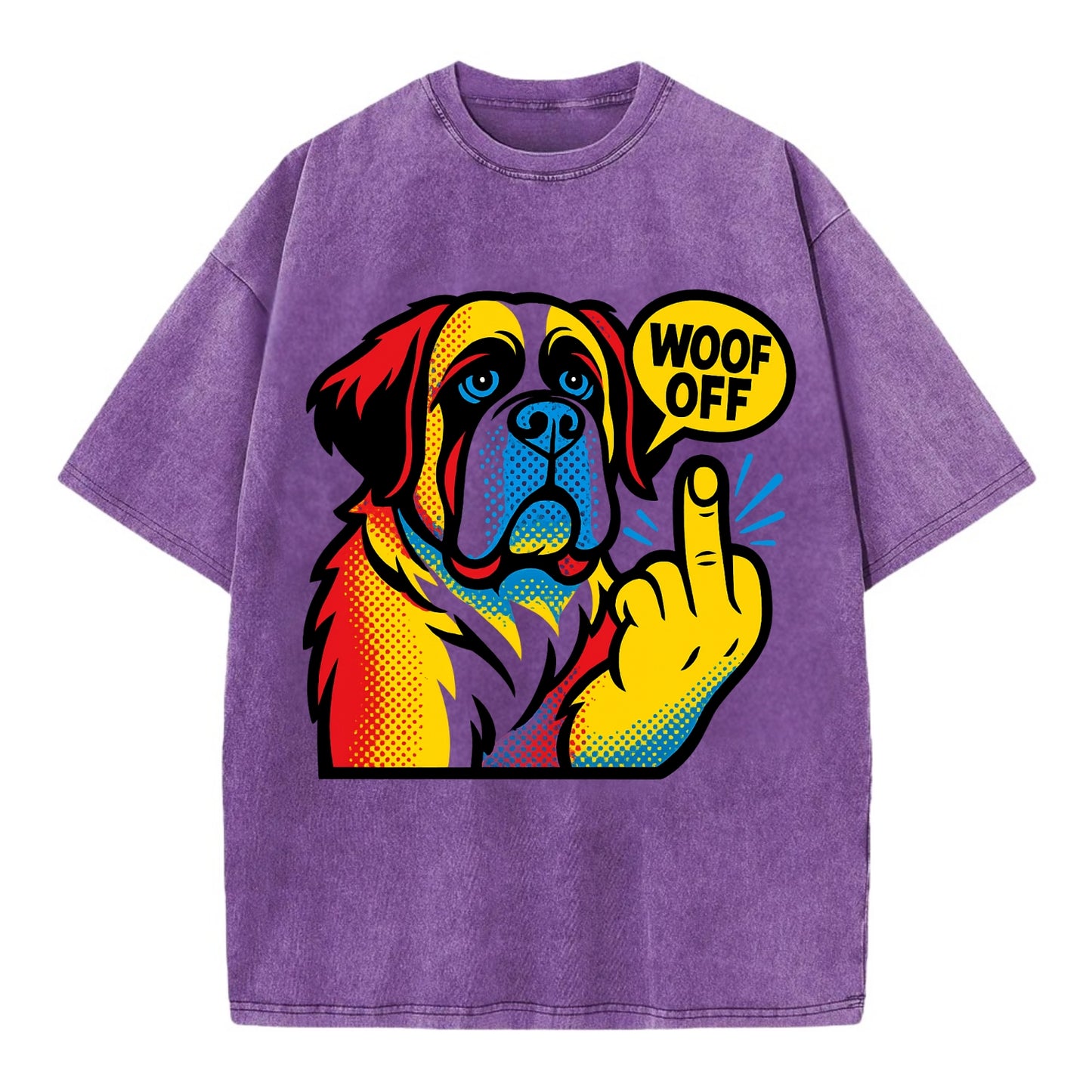 Saint Bernard with gentle giant face and droopy jowls, huge paw raised - Vintage T-shirt - Purple