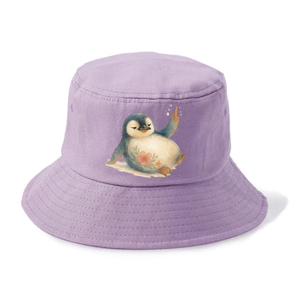 chubby penguin sliding on belly, one flipper up giving attitude - Bucket Hat - Purple