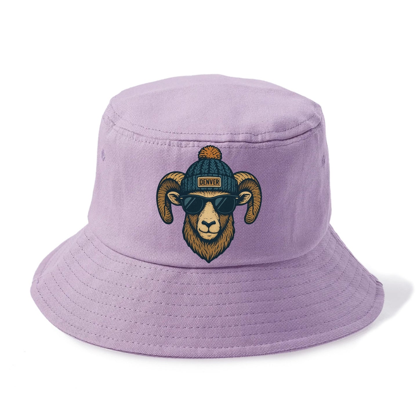 Colorado Rocky Mountain Bighorn Sheep wearing Denver beanie with pom pom and wayfarer - Bucket Hat - Purple